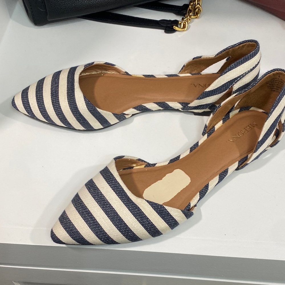 Merona Navy and Cream Striped Flats